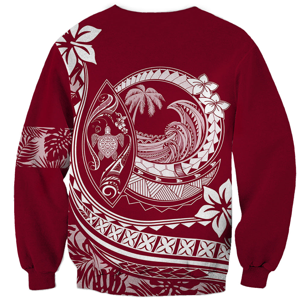 Polynesian Plumeria Sweatshirt Ride The Waves - Burgundy - Wonder Print Shop