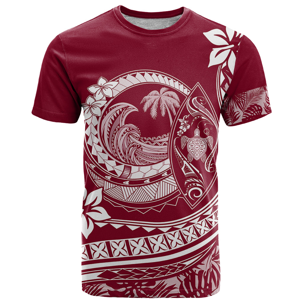 Polynesian Plumeria T Shirt Ride The Waves - Burgundy - Wonder Print Shop