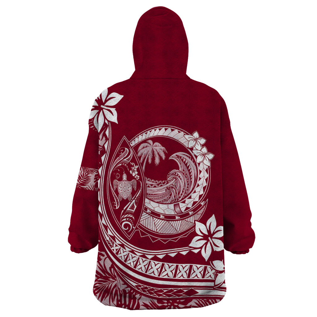 Polynesian Plumeria Wearable Blanket Hoodie Ride The Waves - Burgundy - Wonder Print Shop