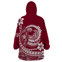 Polynesian Plumeria Wearable Blanket Hoodie Ride The Waves - Burgundy - Wonder Print Shop
