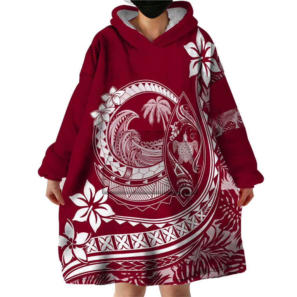 Polynesian Plumeria Wearable Blanket Hoodie Ride The Waves - Burgundy - Wonder Print Shop