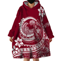 Polynesian Plumeria Wearable Blanket Hoodie Ride The Waves - Burgundy - Wonder Print Shop