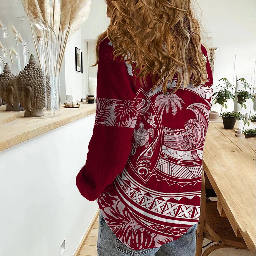 Polynesian Plumeria Women Casual Shirt Ride The Waves - Burgundy - Wonder Print Shop