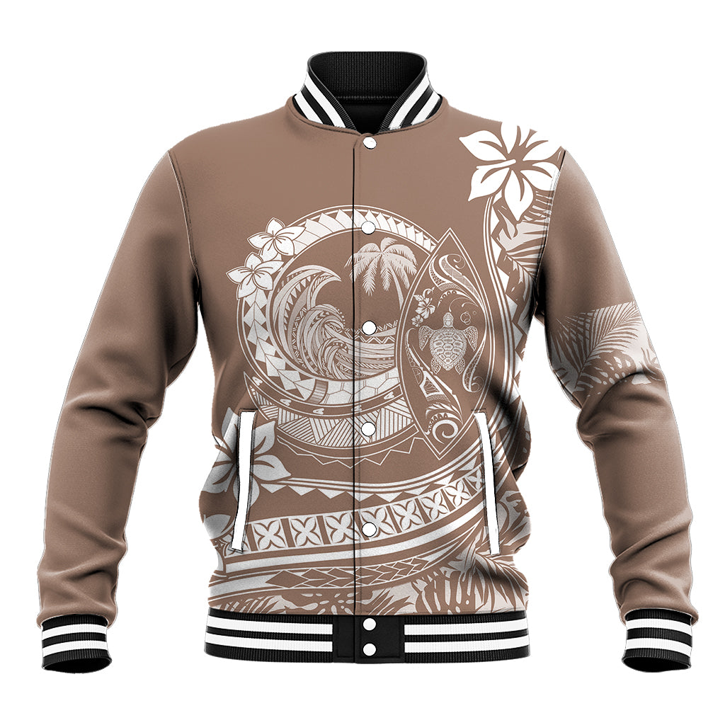 Polynesian Plumeria Baseball Jacket Ride The Waves - Beige LT7 - Wonder Print Shop