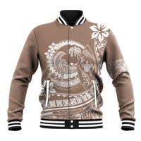 Polynesian Plumeria Baseball Jacket Ride The Waves - Beige LT7 - Wonder Print Shop