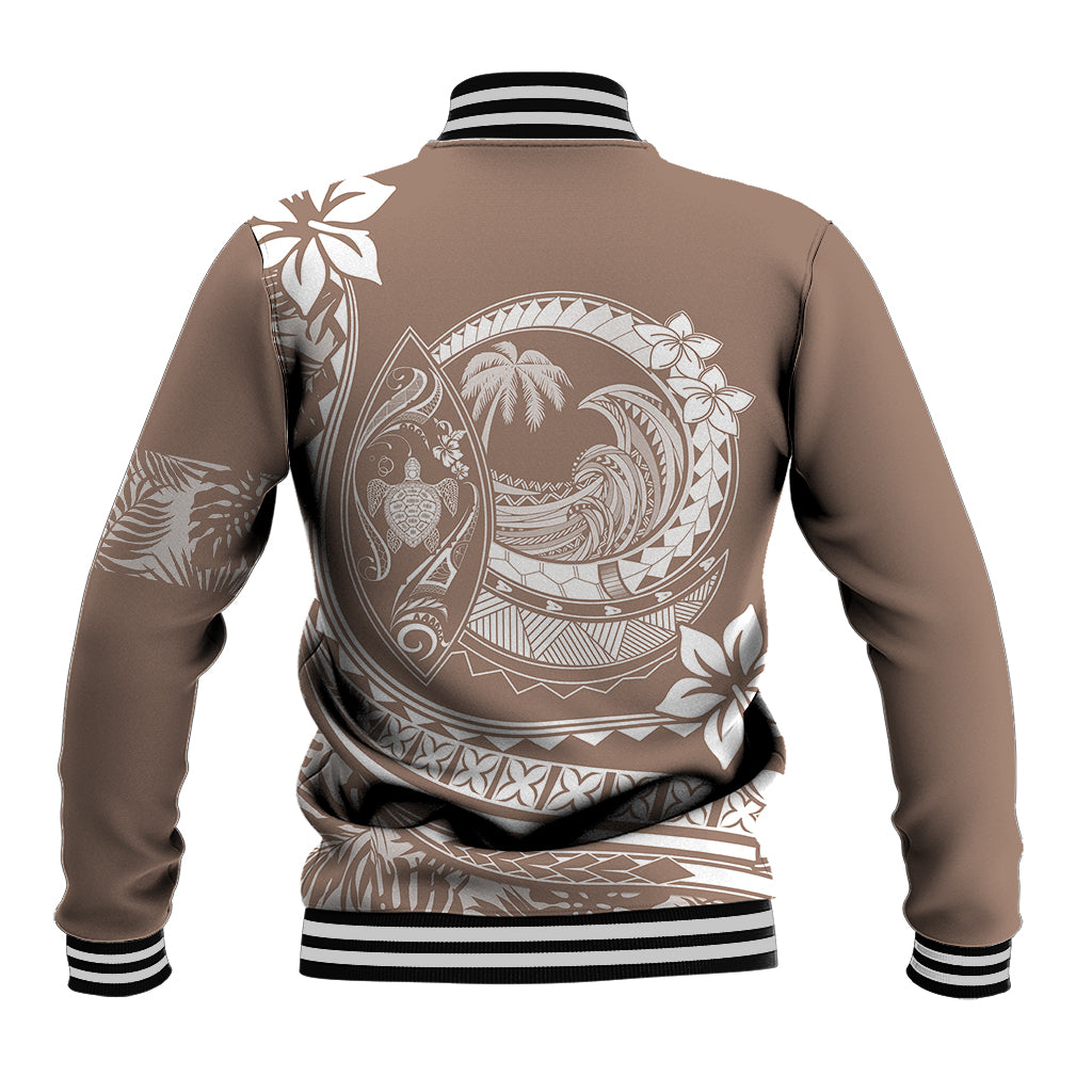 Polynesian Plumeria Baseball Jacket Ride The Waves - Beige LT7 - Wonder Print Shop