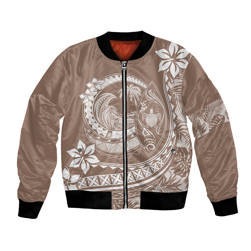 Polynesian Plumeria Bomber Jacket Ride The Waves - Beige LT7 - Wonder Print Shop