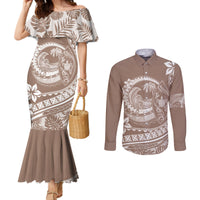 polynesian-plumeria-couples-matching-mermaid-dress-and-long-sleeve-button-shirts-ride-the-waves-beige