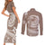 Polynesian Plumeria Couples Matching Short Sleeve Bodycon Dress and Long Sleeve Button Shirts Ride The Waves - Beige LT7 - Wonder Print Shop
