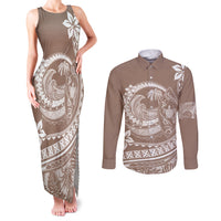 Polynesian Plumeria Couples Matching Tank Maxi Dress and Long Sleeve Button Shirts Ride The Waves - Beige LT7 - Wonder Print Shop