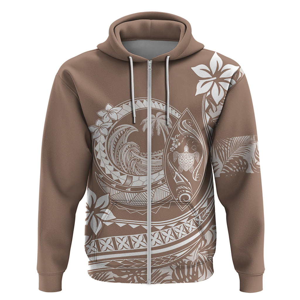 Polynesian Plumeria Hoodie Ride The Waves - Beige - Wonder Print Shop