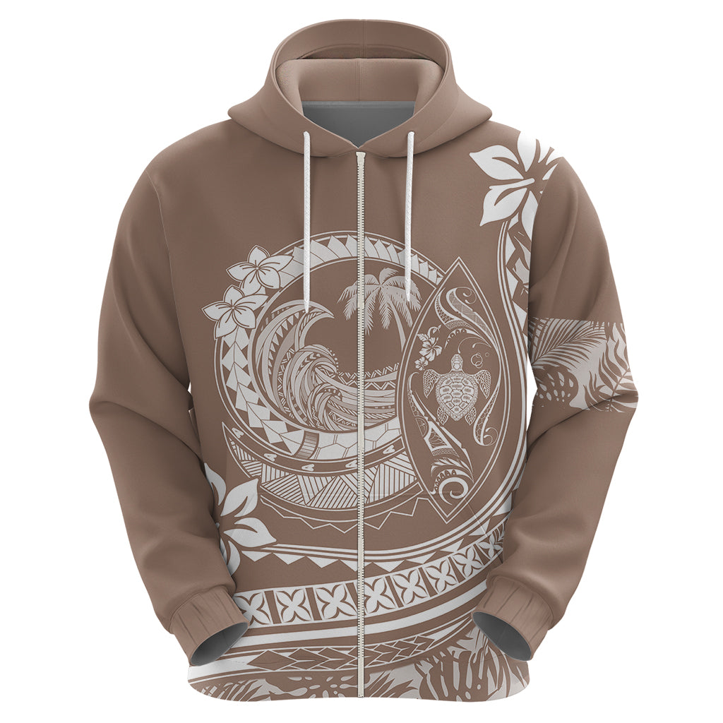 Polynesian Plumeria Hoodie Ride The Waves - Beige - Wonder Print Shop