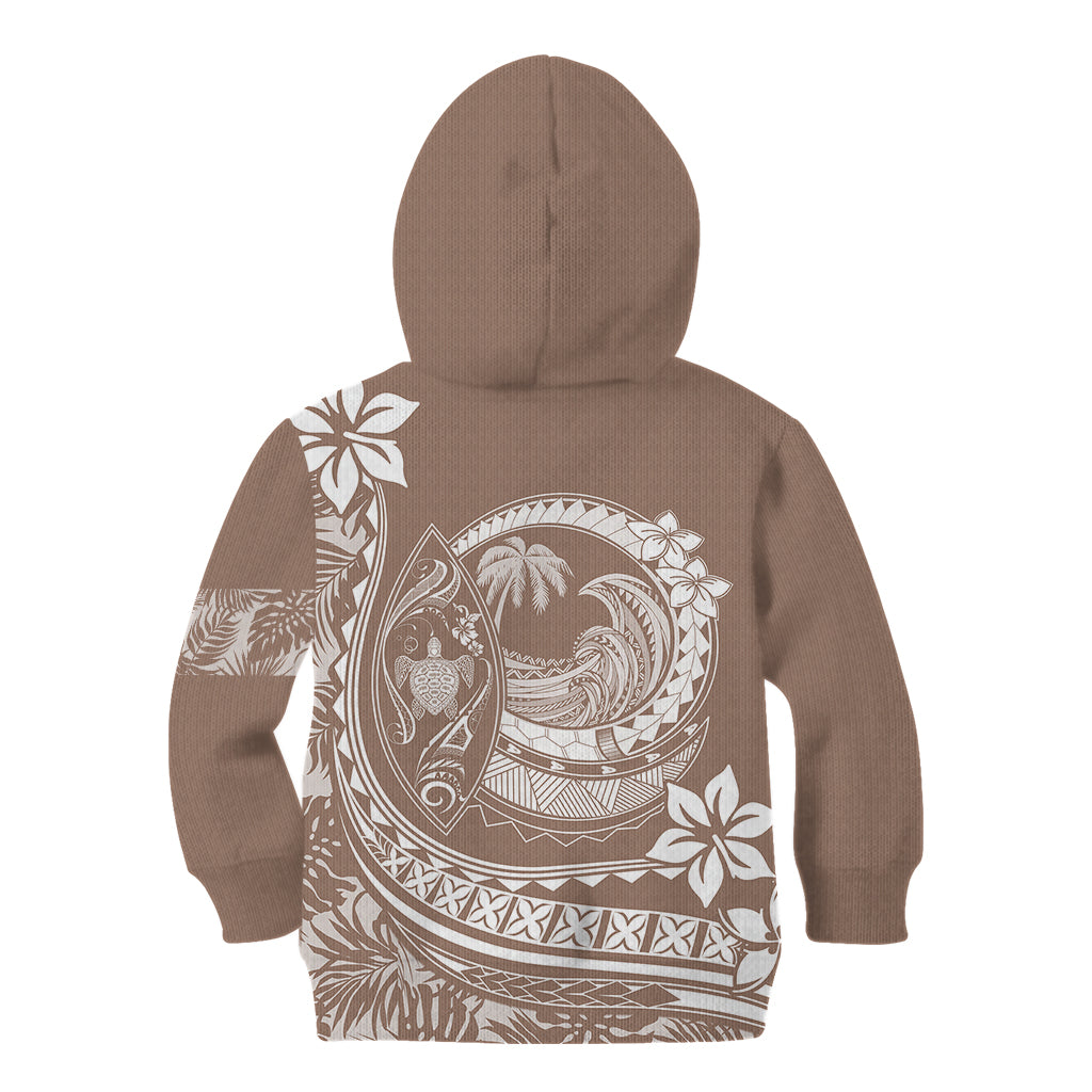 Polynesian Plumeria Kid Hoodie Ride The Waves - Beige - Wonder Print Shop