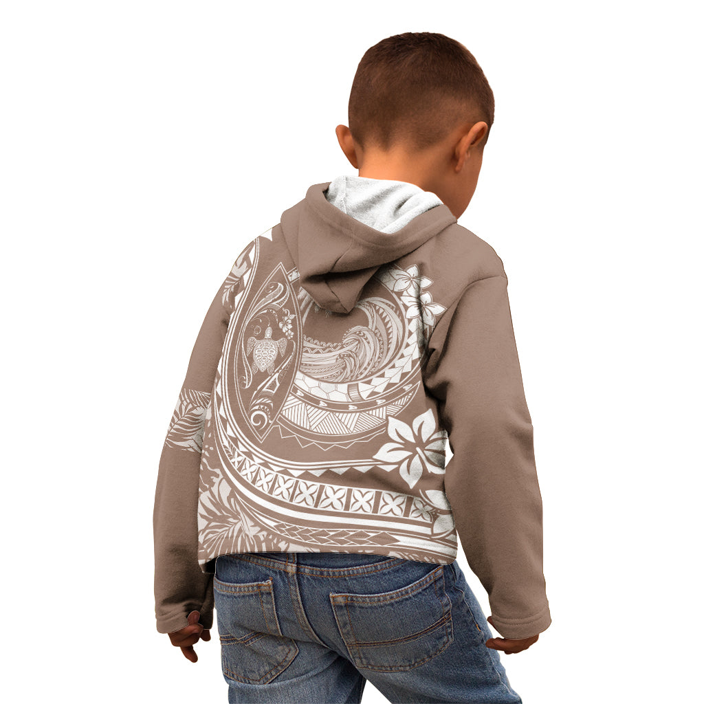 Polynesian Plumeria Kid Hoodie Ride The Waves - Beige - Wonder Print Shop