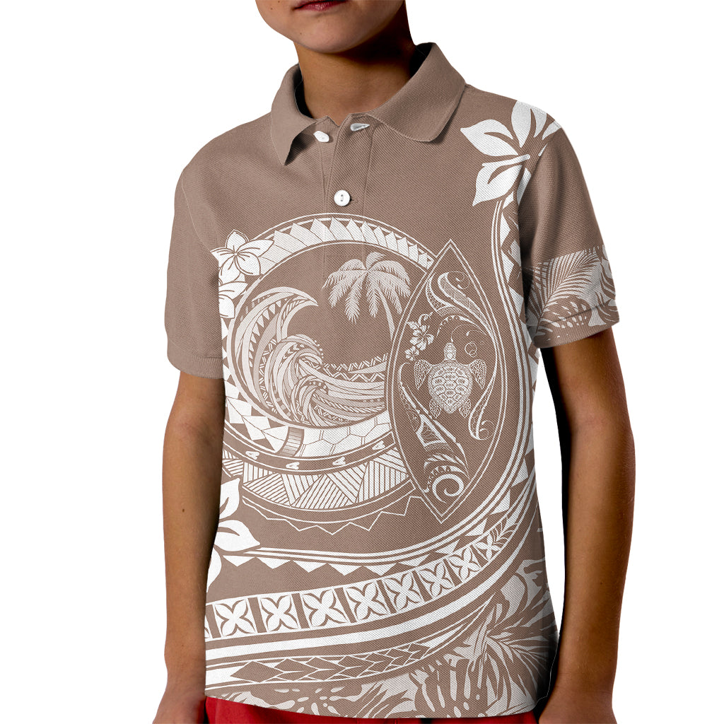Polynesian Plumeria Kid Polo Shirt Ride The Waves - Beige - Wonder Print Shop
