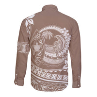 Polynesian Plumeria Long Sleeve Button Shirt Ride The Waves - Beige - Wonder Print Shop