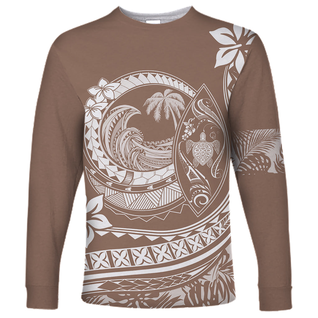 Polynesian Plumeria Long Sleeve Shirt Ride The Waves - Beige - Wonder Print Shop