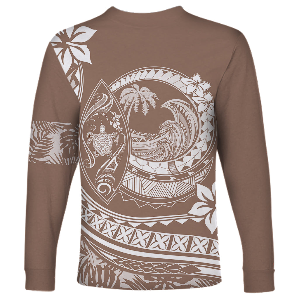 Polynesian Plumeria Long Sleeve Shirt Ride The Waves - Beige - Wonder Print Shop