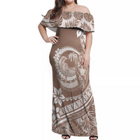 Polynesian Plumeria Off Shoulder Maxi Dress Ride The Waves - Beige - Wonder Print Shop