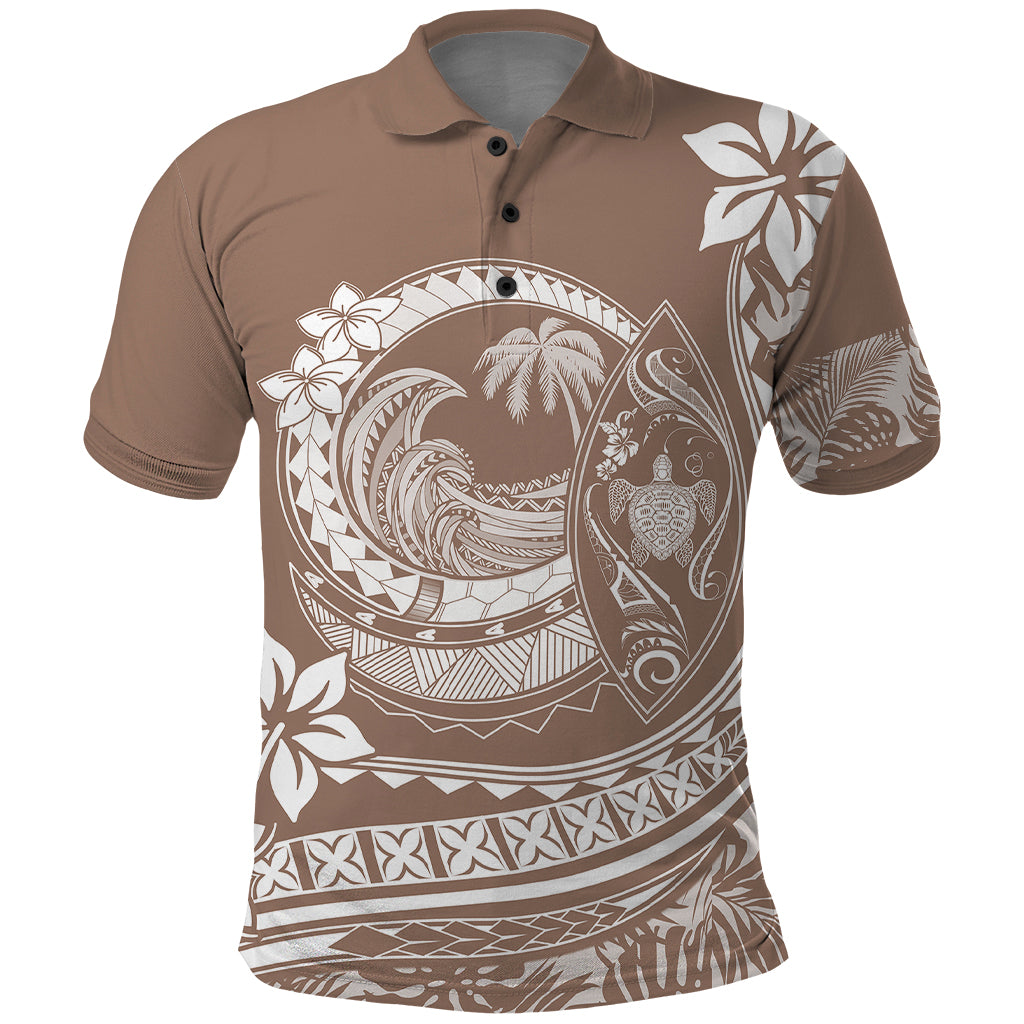 Polynesian Plumeria Polo Shirt Ride The Waves - Beige - Wonder Print Shop