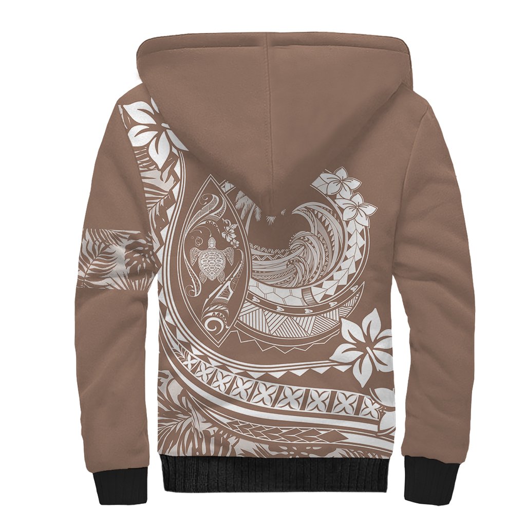 Polynesian Plumeria Sherpa Hoodie Ride The Waves - Beige - Wonder Print Shop