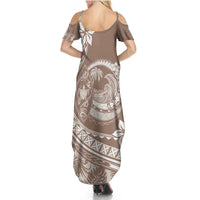 Polynesian Plumeria Summer Maxi Dress Ride The Waves - Beige - Wonder Print Shop