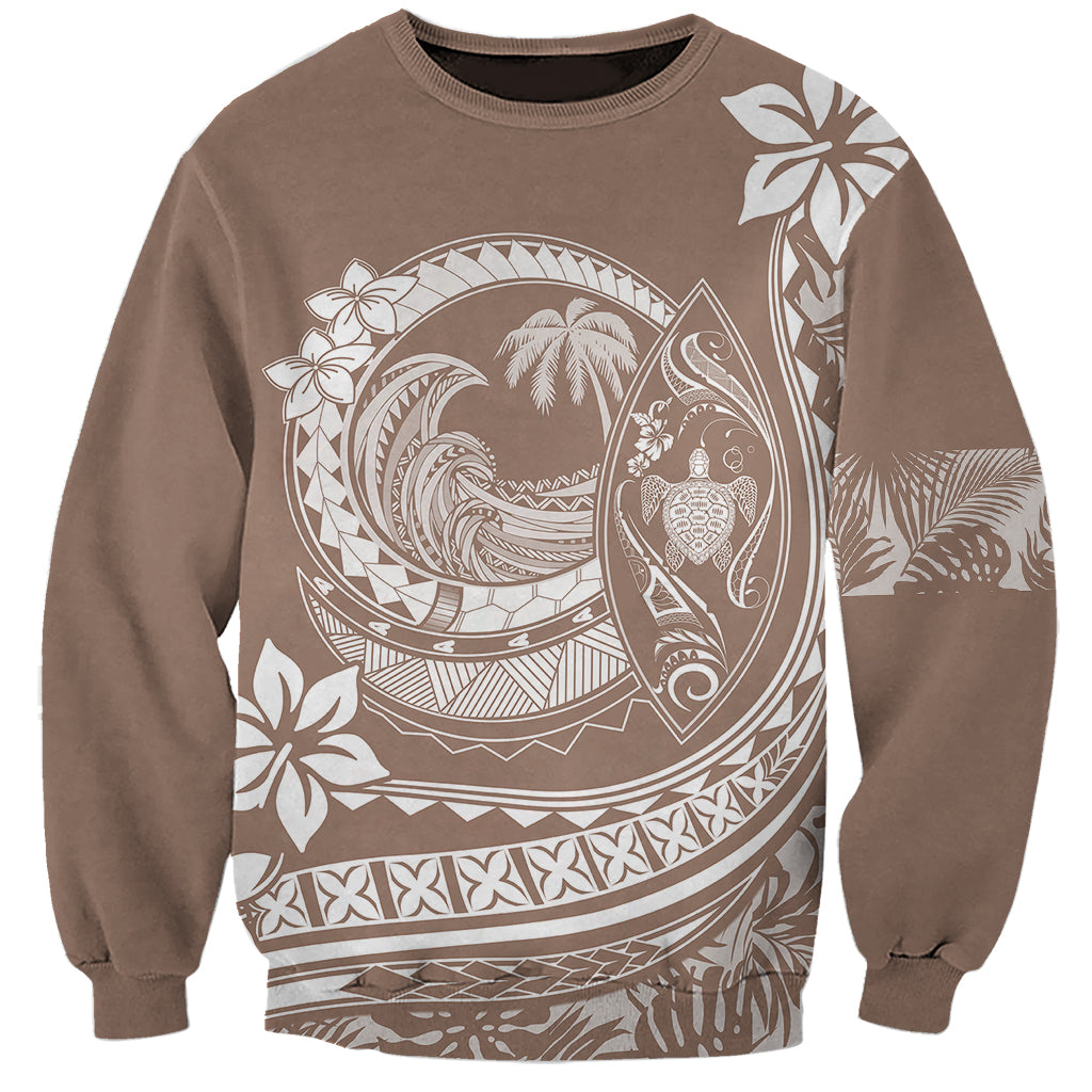 Polynesian Plumeria Sweatshirt Ride The Waves - Beige - Wonder Print Shop