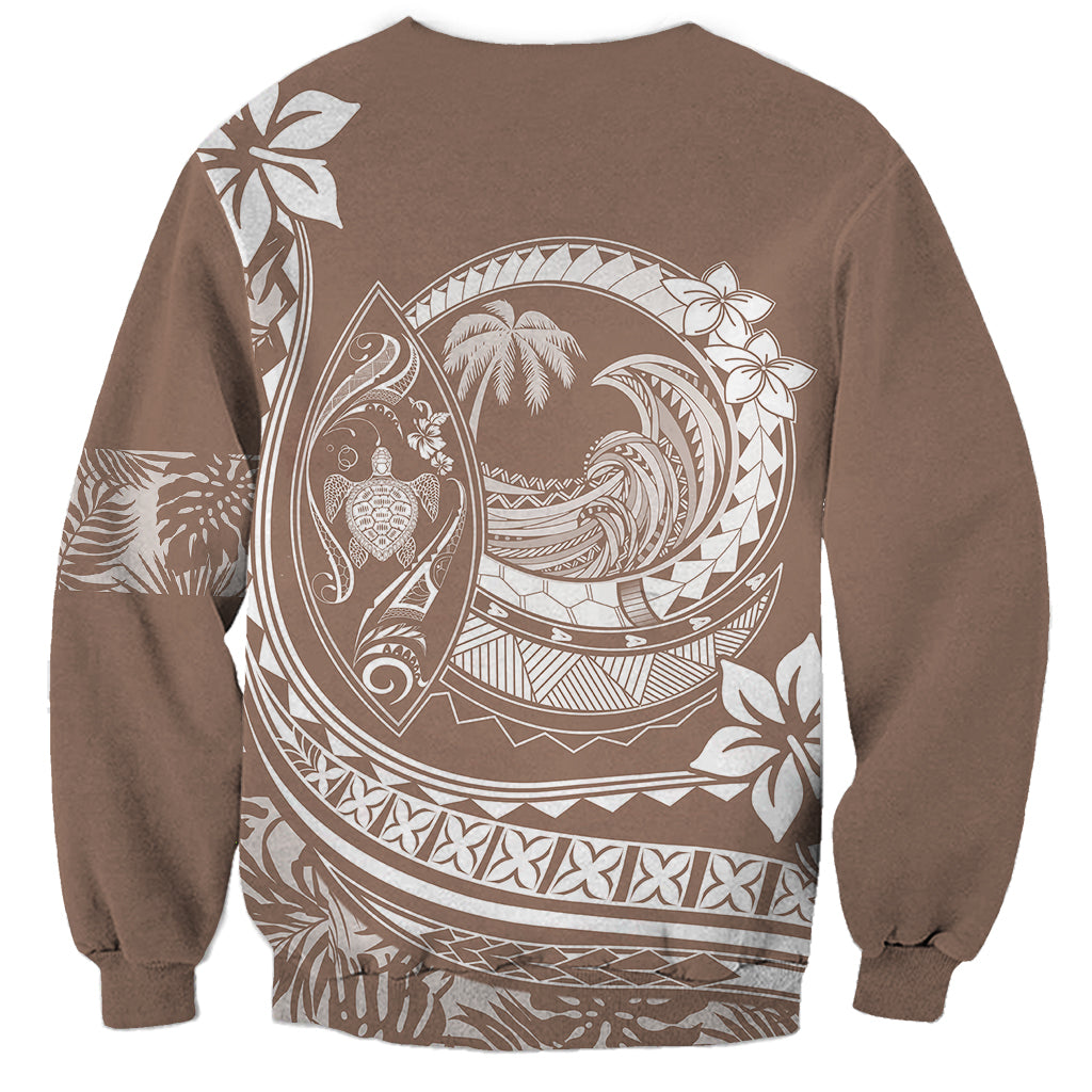 Polynesian Plumeria Sweatshirt Ride The Waves - Beige - Wonder Print Shop
