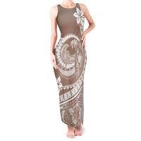 Polynesian Plumeria Tank Maxi Dress Ride The Waves - Beige - Wonder Print Shop