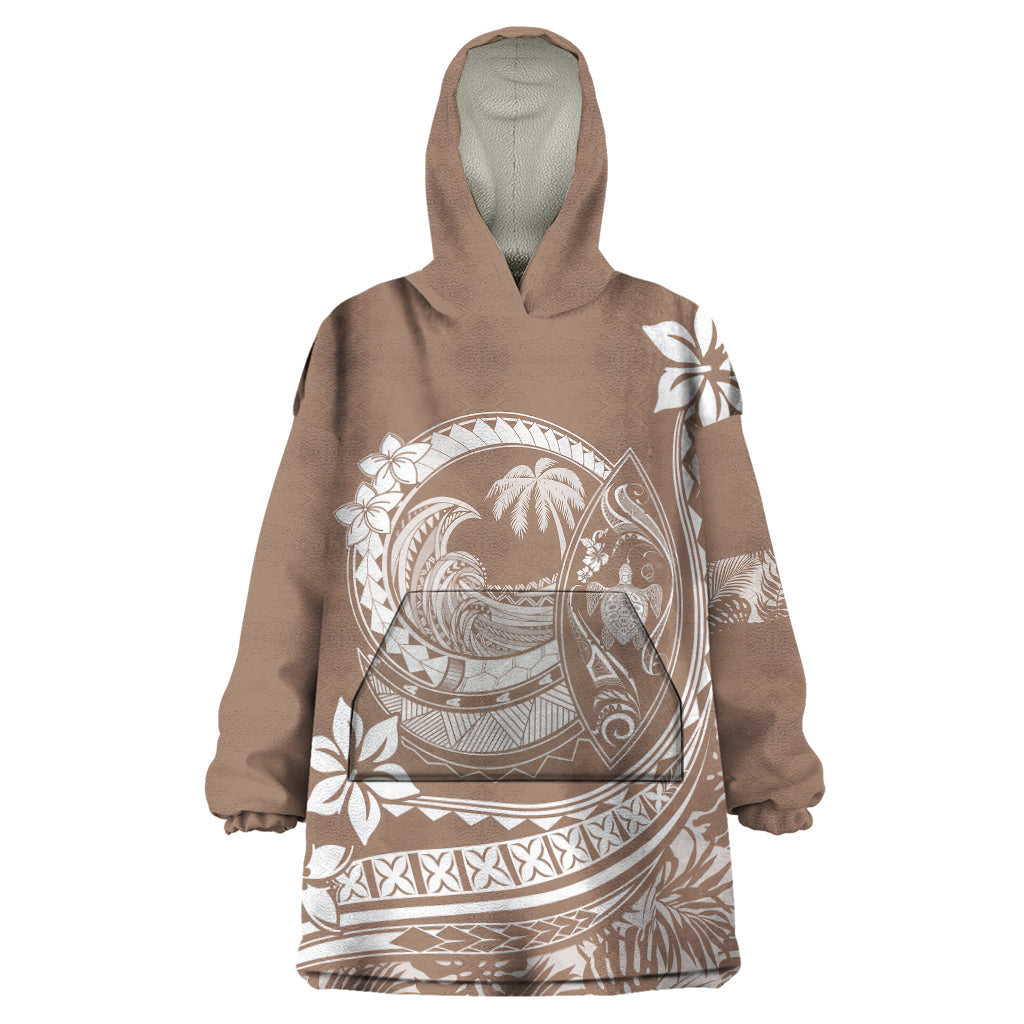 Polynesian Plumeria Wearable Blanket Hoodie Ride The Waves - Beige - Wonder Print Shop