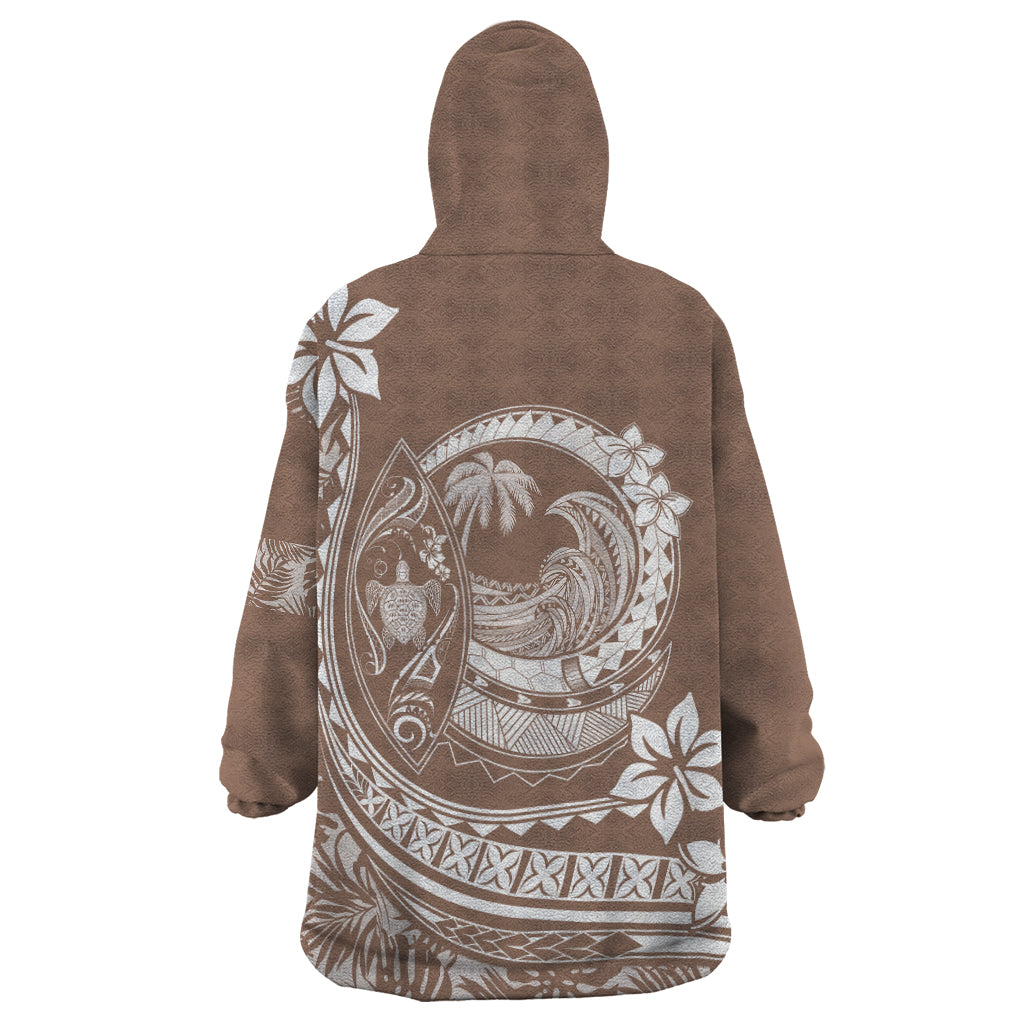 Polynesian Plumeria Wearable Blanket Hoodie Ride The Waves - Beige - Wonder Print Shop