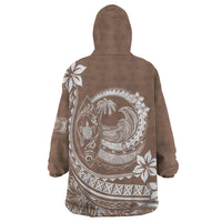Polynesian Plumeria Wearable Blanket Hoodie Ride The Waves - Beige - Wonder Print Shop