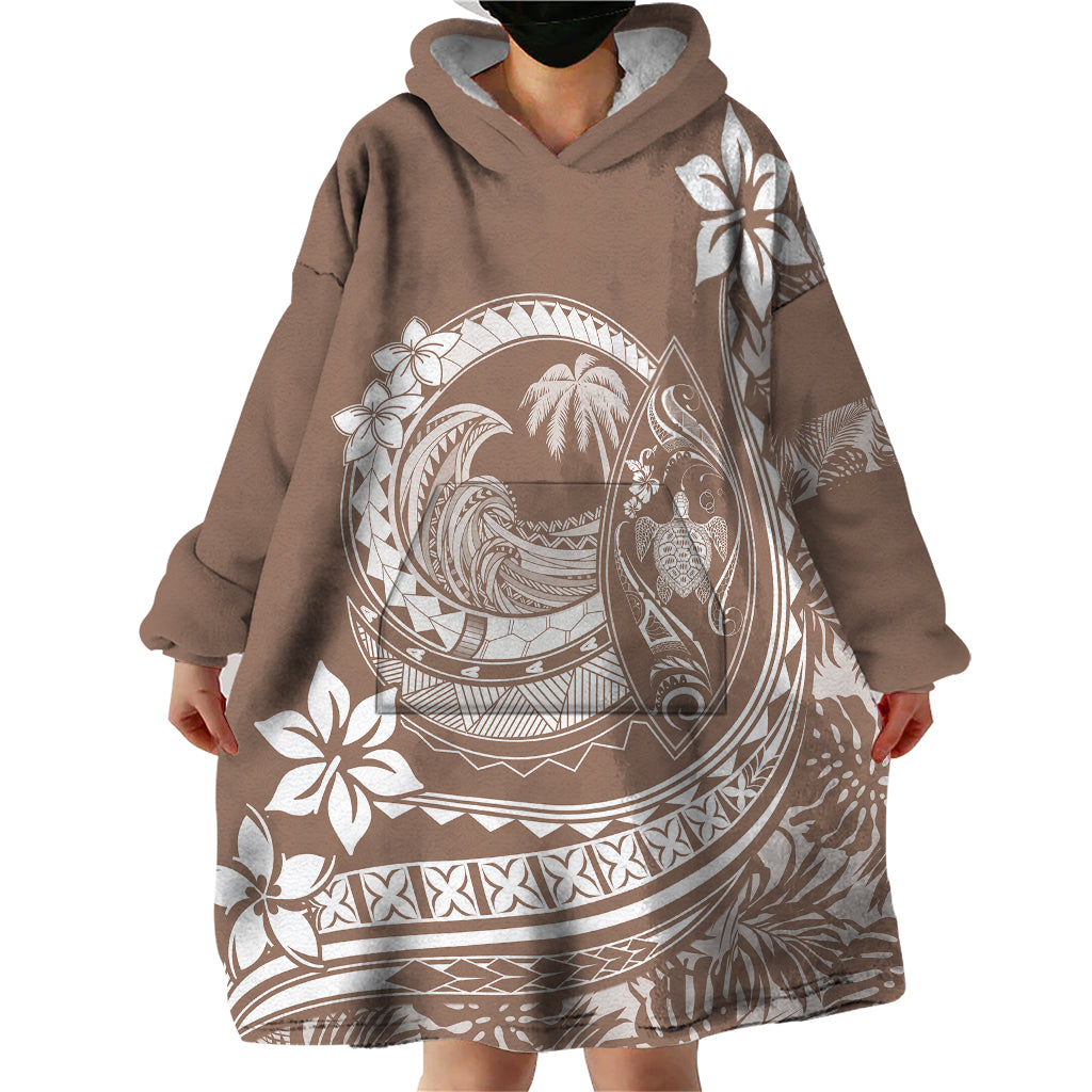 Polynesian Plumeria Wearable Blanket Hoodie Ride The Waves - Beige - Wonder Print Shop