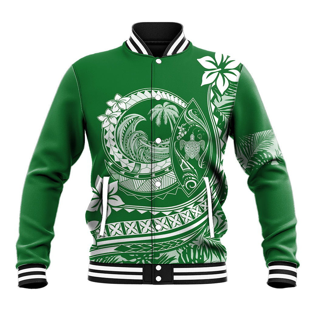Polynesian Plumeria Baseball Jacket Ride The Waves - Green LT7 - Wonder Print Shop