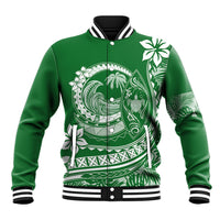 Polynesian Plumeria Baseball Jacket Ride The Waves - Green LT7 - Wonder Print Shop