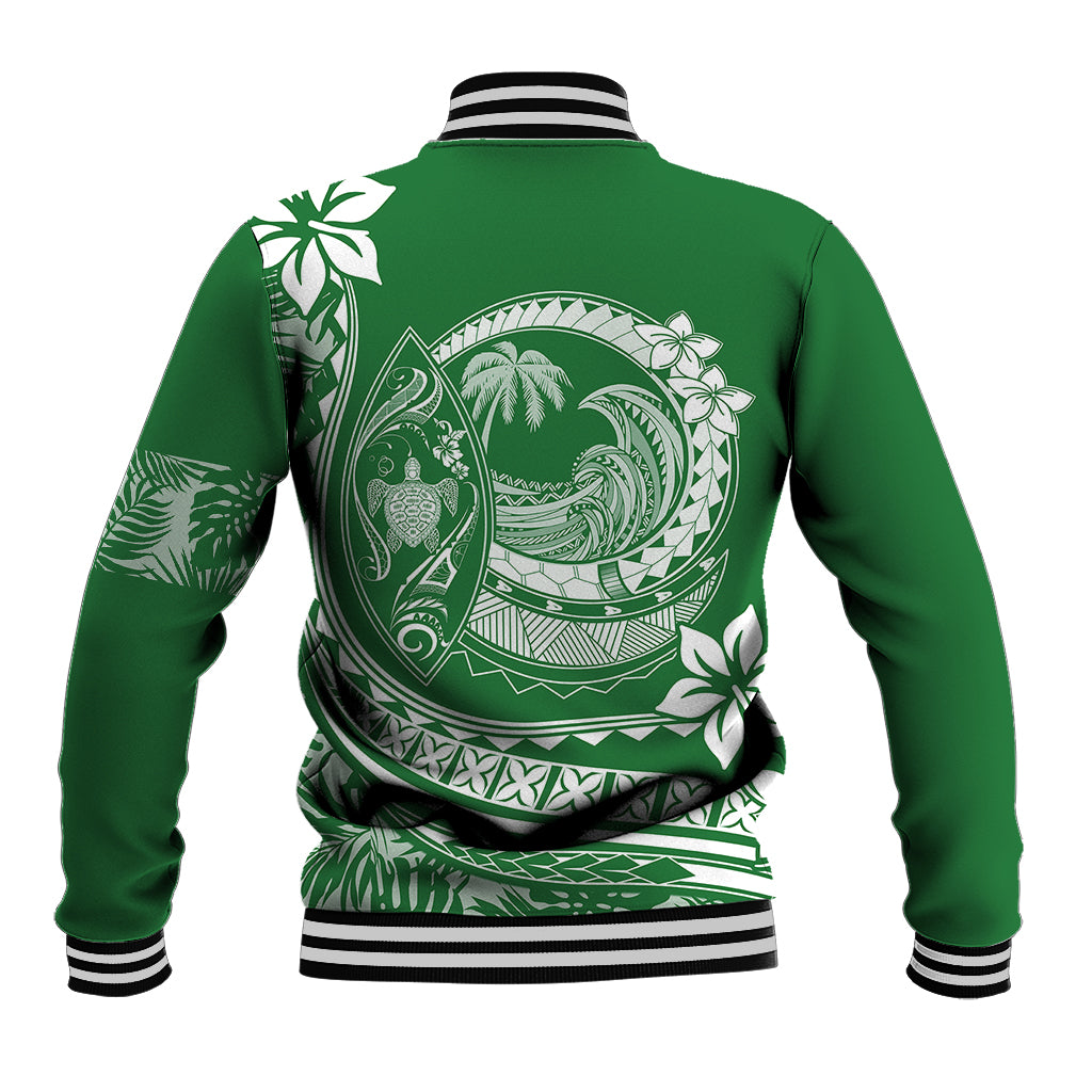 Polynesian Plumeria Baseball Jacket Ride The Waves - Green LT7 - Wonder Print Shop