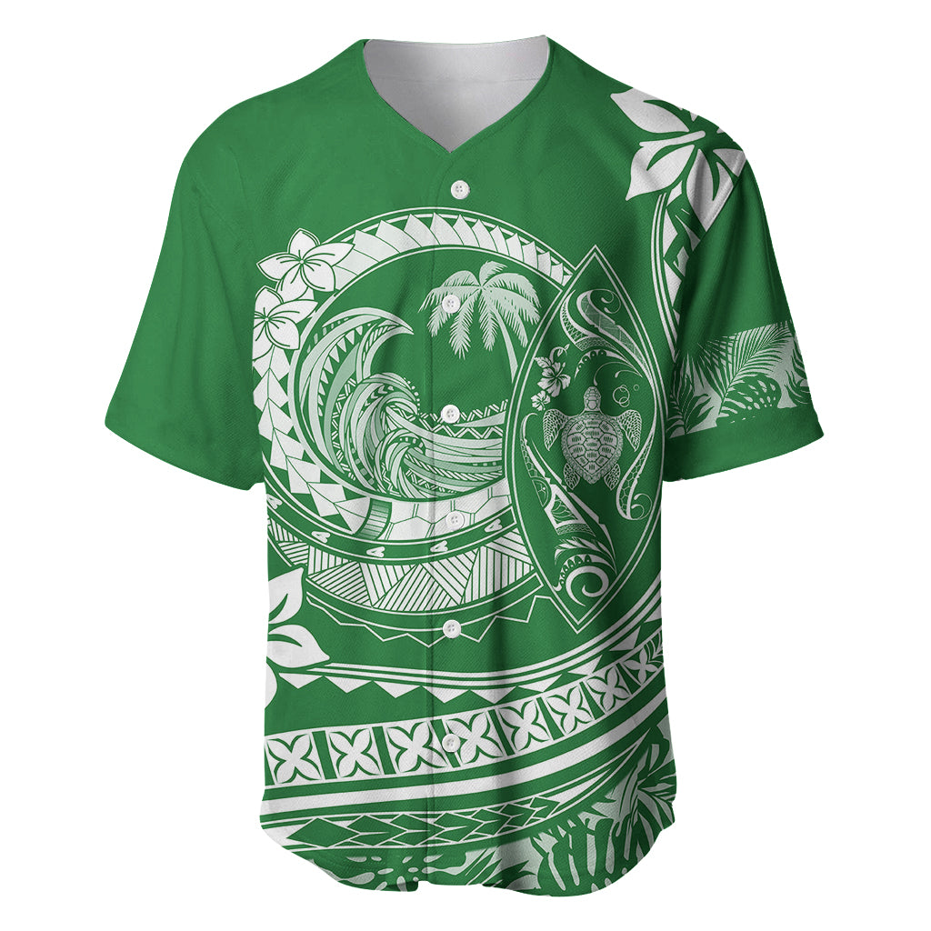 Polynesian Plumeria Baseball Jersey Ride The Waves - Green LT7 - Wonder Print Shop