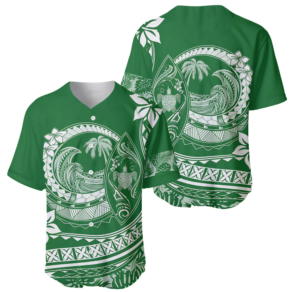 Polynesian Plumeria Baseball Jersey Ride The Waves - Green LT7 - Wonder Print Shop