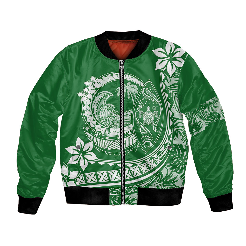 Polynesian Plumeria Bomber Jacket Ride The Waves - Green LT7 - Wonder Print Shop