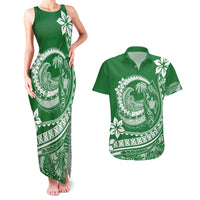 Polynesian Plumeria Couples Matching Tank Maxi Dress And Hawaiian Shirt Ride The Waves - Green LT7 - Wonder Print Shop