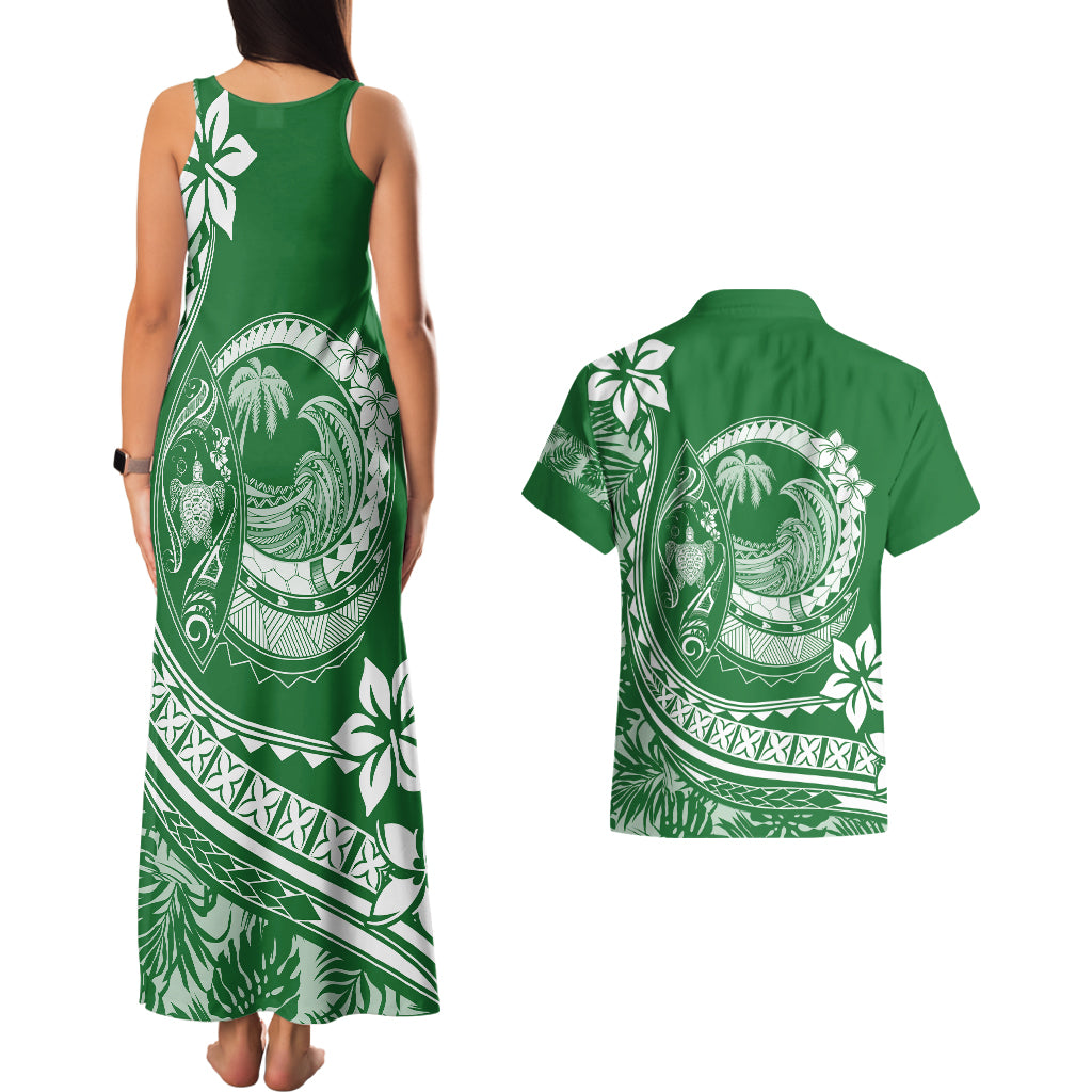 Polynesian Plumeria Couples Matching Tank Maxi Dress And Hawaiian Shirt Ride The Waves - Green LT7 - Wonder Print Shop