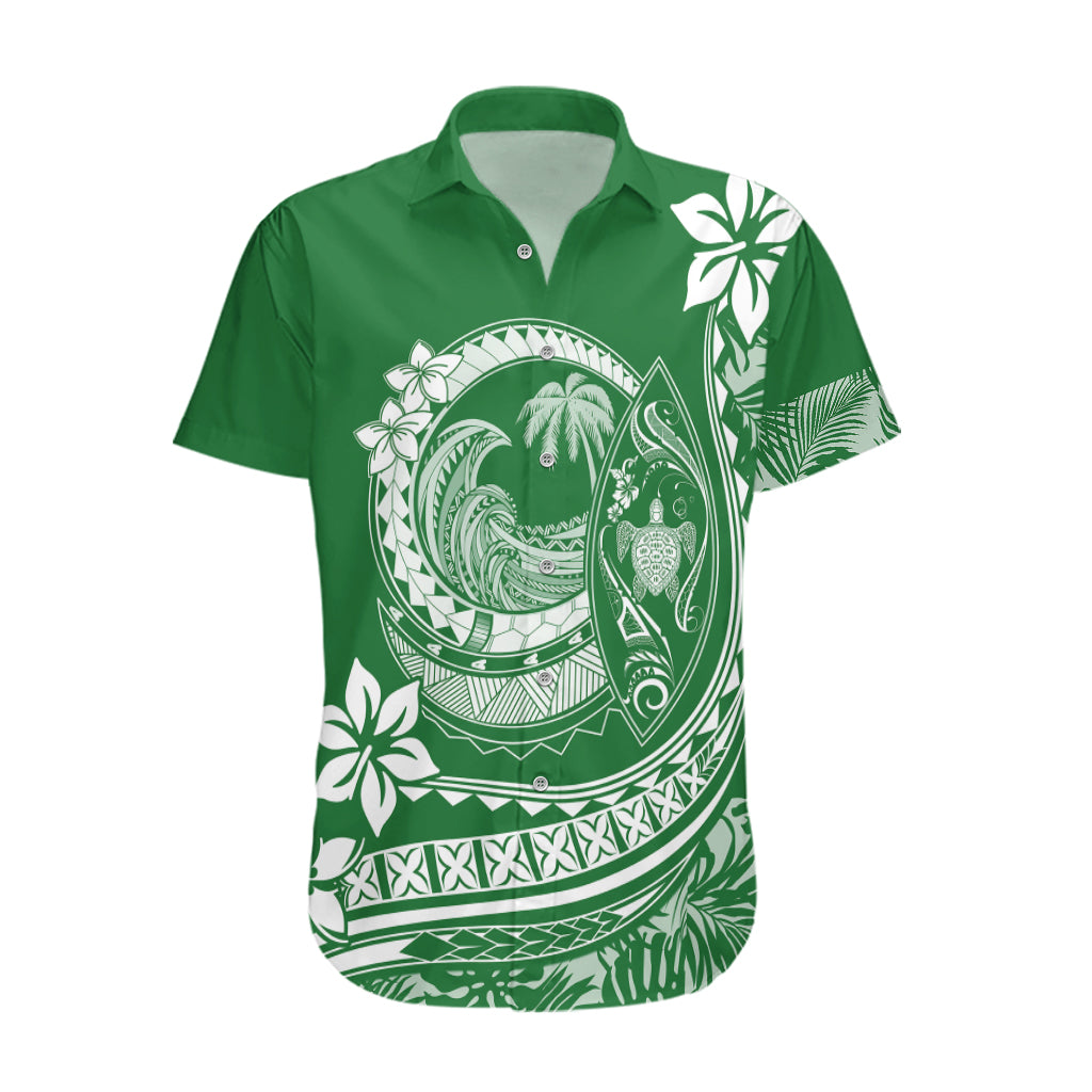 Polynesian Plumeria Hawaiian Shirt Ride The Waves - Green - Wonder Print Shop