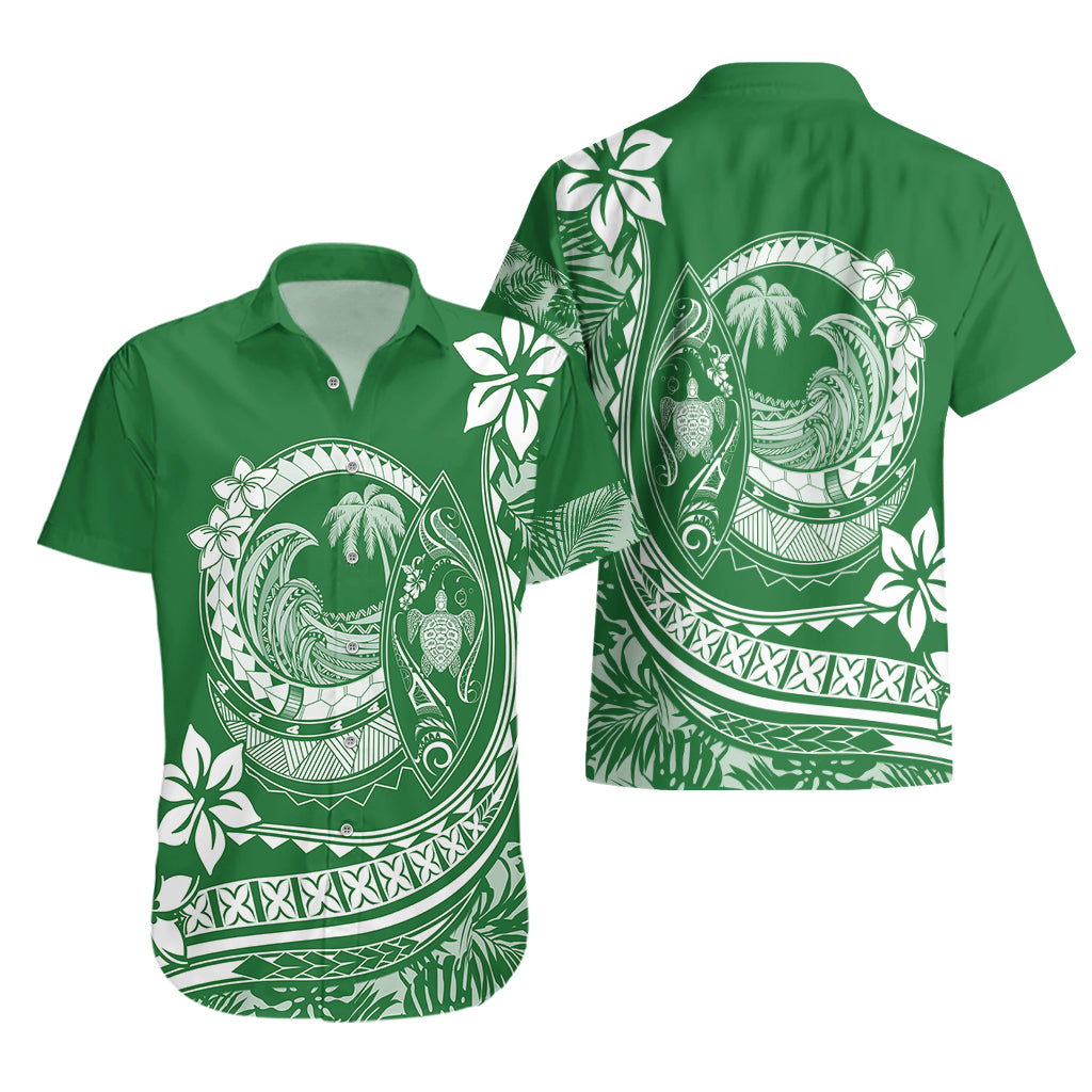 Polynesian Plumeria Hawaiian Shirt Ride The Waves - Green - Wonder Print Shop