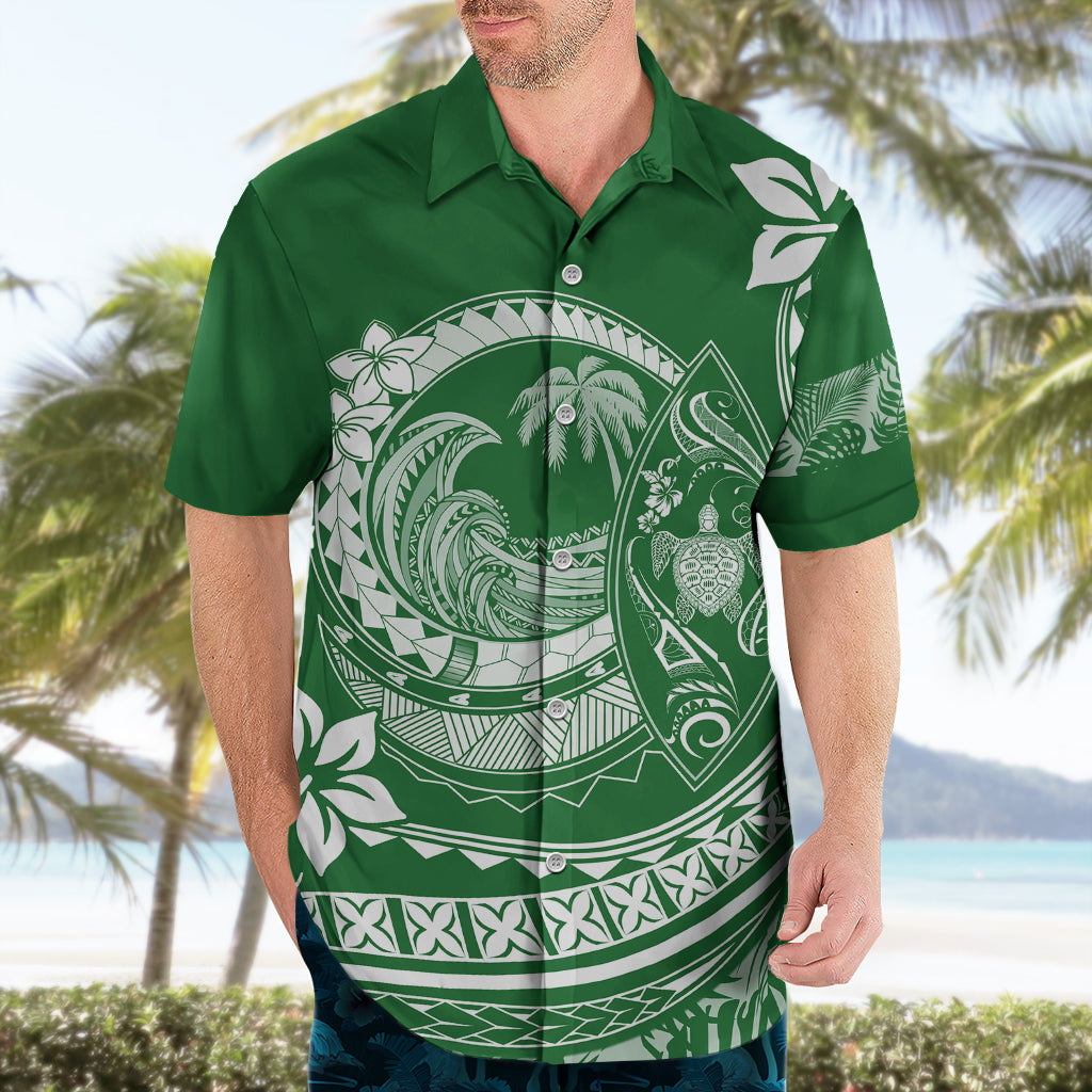 Polynesian Plumeria Hawaiian Shirt Ride The Waves - Green - Wonder Print Shop