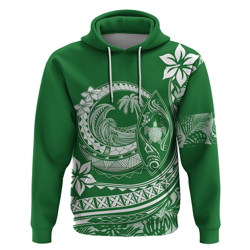 Polynesian Plumeria Hoodie Ride The Waves - Green - Wonder Print Shop