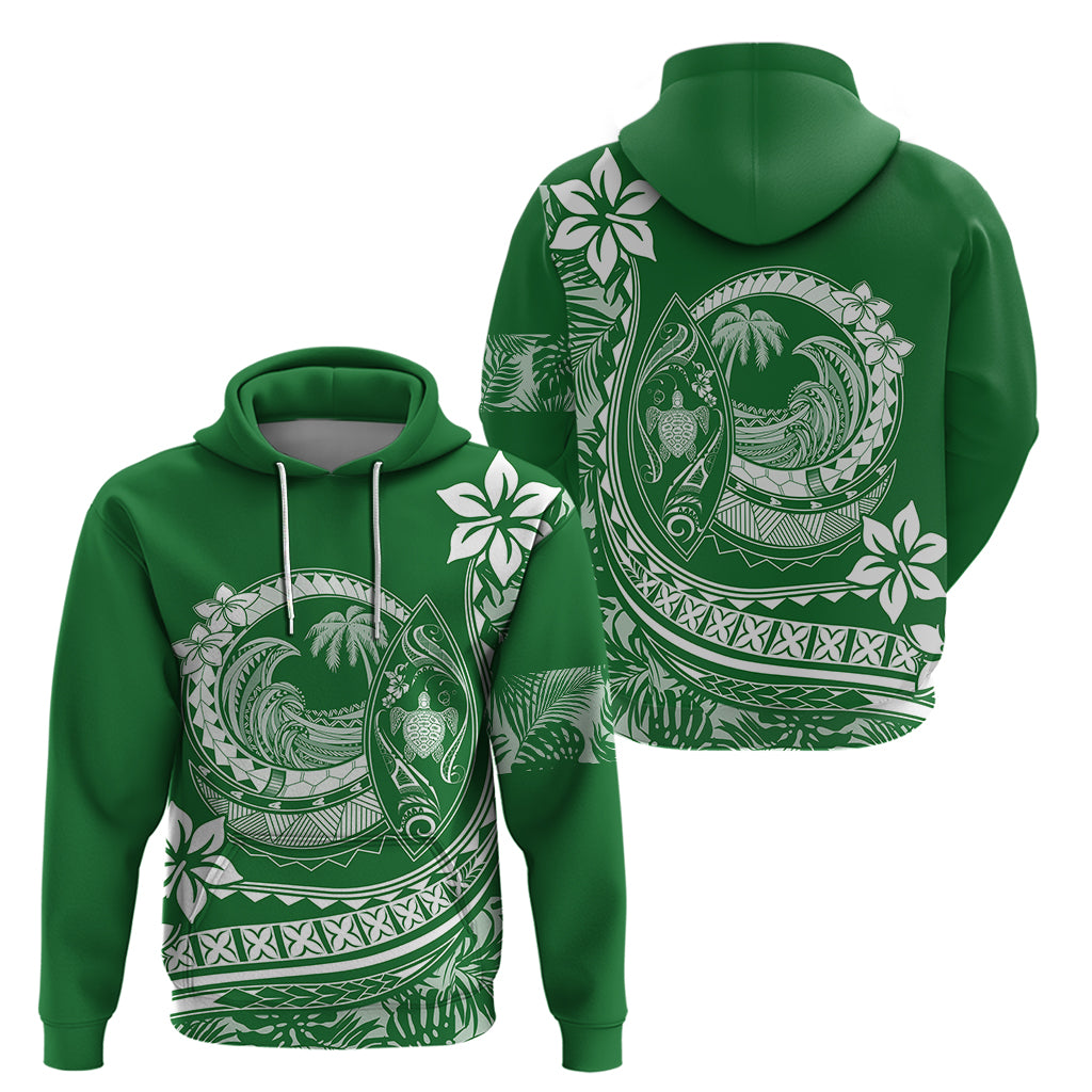Polynesian Plumeria Hoodie Ride The Waves - Green - Wonder Print Shop