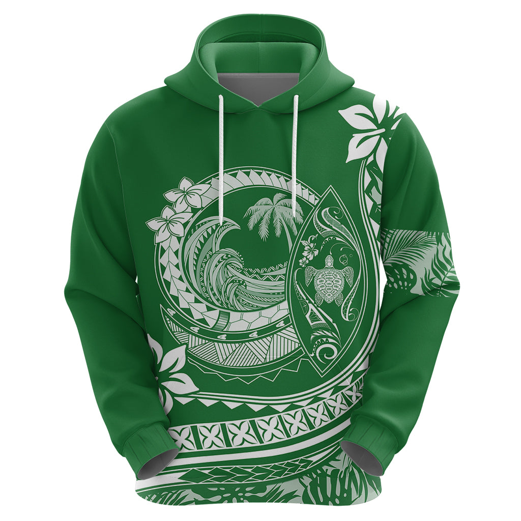 Polynesian Plumeria Hoodie Ride The Waves - Green - Wonder Print Shop