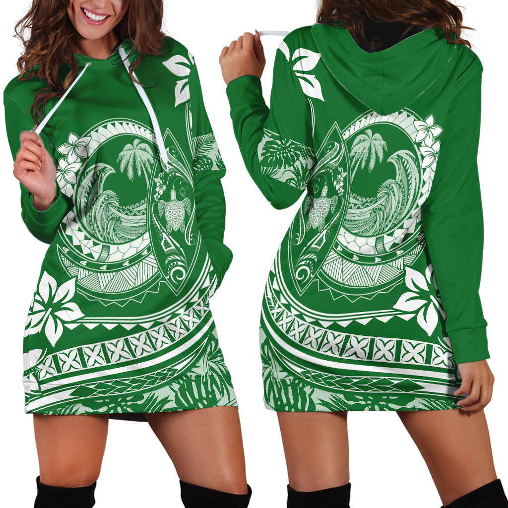 Polynesian Plumeria Hoodie Dress Ride The Waves - Green - Wonder Print Shop
