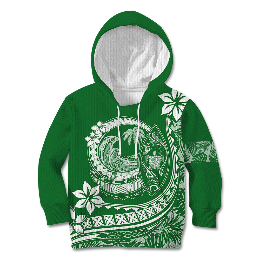Polynesian Plumeria Kid Hoodie Ride The Waves - Green - Wonder Print Shop