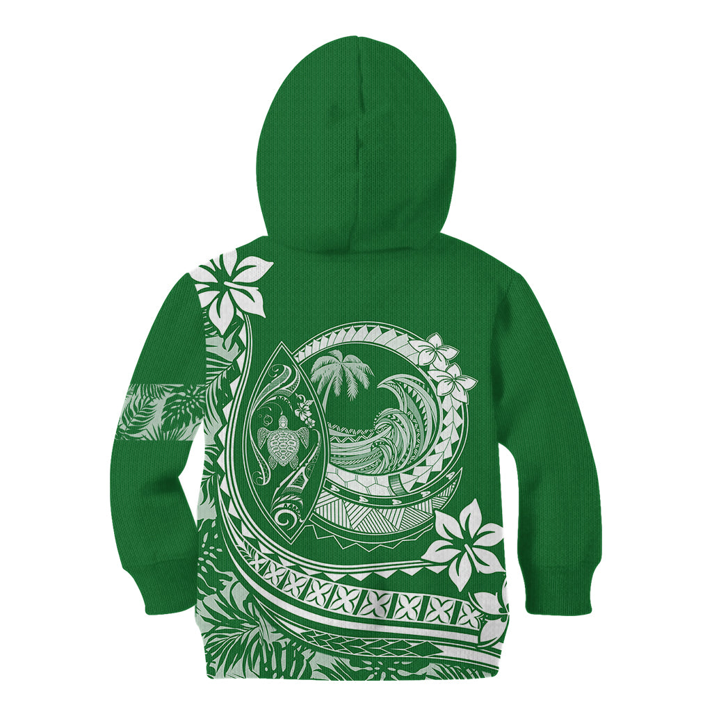 Polynesian Plumeria Kid Hoodie Ride The Waves - Green - Wonder Print Shop